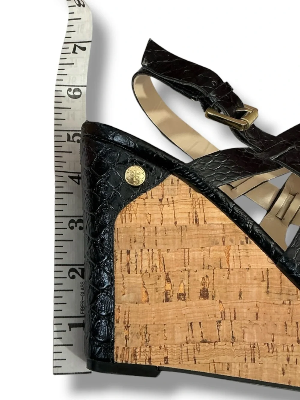 Guess Black Faux-Snakeskin Cork Wedge Sandals